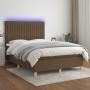 Box spring bed mattress LED lights dark brown fabric 140x200cm by , Beds and slatted bases - Ref: Foro24-3135600, Price: 499,...