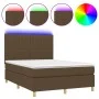 Box spring bed mattress LED lights dark brown fabric 140x190 cm by , Beds and slatted bases - Ref: Foro24-3135592, Price: 494...