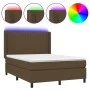 Box spring bed mattress LED lights dark brown fabric 140x190 cm by , Beds and slatted bases - Ref: Foro24-3138472, Price: 501...