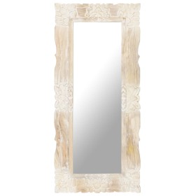 Espejo de madera maciza de mango blanco 110x50 cm