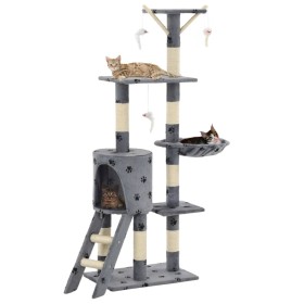 Katzenkratzbaum mit Sisalstamm 138 cm, graue Fußabdrücke von vidaXL, Katzenmöbel - Ref: Foro24-170579, Preis: 77,11 €, Rabatt: %