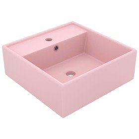 Lavabo lujoso cuadrado rebosadero cerámica rosa mate 41x41 cm