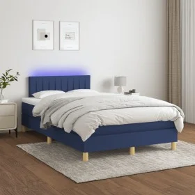 Box spring bed with mattress and LED blue fabric 120x200 cm by , Beds and slatted bases - Ref: Foro24-3133867, Price: 403,57 ...