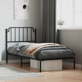 Bed frame with black metal headboard 90x200 cm by , Beds and slatted bases - Ref: Foro24-373880, Price: 70,91 €, Discount: %