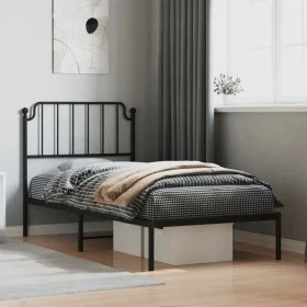Bed frame with black metal headboard 90x200 cm by , Beds and slatted bases - Ref: Foro24-373880, Price: 70,37 €, Discount: %