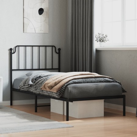 Estructura de cama con cabecero metal negro 90x200 cm de , Camas y somieres - Ref: Foro24-373880, Precio: 70,82 €, Descuento: %