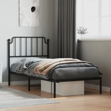 Estructura de cama con cabecero metal negro 90x200 cm de , Camas y somieres - Ref: Foro24-373880, Precio: 69,73 €, Descuento: %