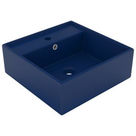 Lavabo cuadrado rebosadero cerámica azul oscuro mate 41x41cm