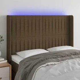 Kopfteil mit LED aus dunkelbraunem Stoff 147x16x118/128 cm von , Kopf- und Fußteile - Ref: Foro24-3124287, Preis: 116,61 €, R...