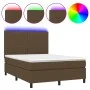 Box spring bed mattress LED lights dark brown fabric 140x200cm by , Beds and slatted bases - Ref: Foro24-3135040, Price: 488,...
