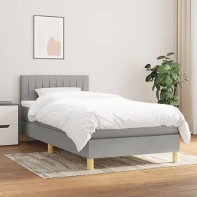 Box spring bed with light gray fabric mattress 90x200 cm by , Beds and slatted bases - Ref: Foro24-3140745, Price: 302,04 €, ...