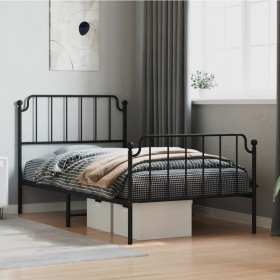 Bed frame with headboard and black metal footboard 100x190cm by , Beds and slatted bases - Ref: Foro24-373899, Price: 74,26 €...