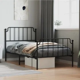 Bed frame with headboard and black metal footboard 100x190cm by , Beds and slatted bases - Ref: Foro24-373899, Price: 73,13 €...