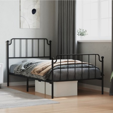 Bed frame with headboard and black metal footboard 100x190cm by , Beds and slatted bases - Ref: Foro24-373899, Price: 74,26 €...