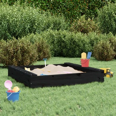 Sandkasten mit quadratischen Sitzen aus massivem schwarzem Kiefernholz von , Sandkästen - Ref: Foro24-825034, Preis: 60,89 €,...