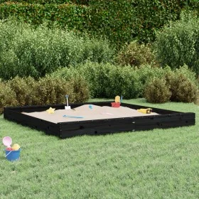 Sandbox with square seats in solid black pine wood by , sandboxes - Ref: Foro24-825048, Price: 145,95 €, Discount: %