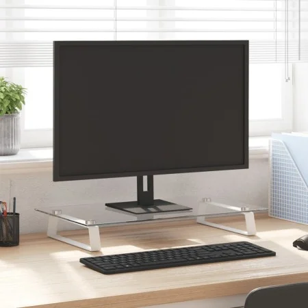 Tempered glass and white metal monitor stand 60x35x8 cm by , Computer bases and risers - Ref: Foro24-374220, Price: 36,17 €, ...