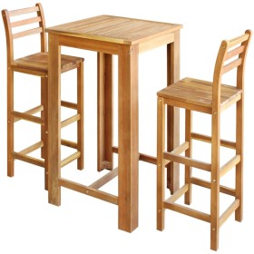 Set mesa de bar y sillas 3 piezas de madera de acacia maciza