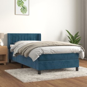 Cama box spring con colchón terciopelo azul oscuro 90x200 cm