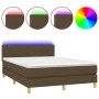 Box spring bed mattress LED lights dark brown fabric 140x190 cm by , Beds and slatted bases - Ref: Foro24-3133872, Price: 431...