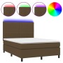 Box spring bed mattress LED lights dark brown fabric 140x190 cm by , Beds and slatted bases - Ref: Foro24-3135032, Price: 497...