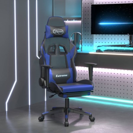 Silla gaming con reposapiés cuero sintético negro azul en Sillas gaming | Comprar online en Foro24