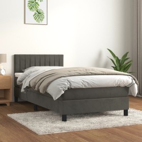Cama box spring con colchón terciopelo gris oscuro 90x200 cm