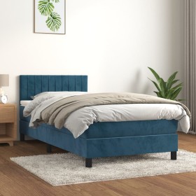 Cama box spring con colchón terciopelo azul oscuro 90x190 cm