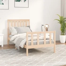 Bed frame with solid pine wood headboard 100x200 cm by , Beds and slatted bases - Ref: Foro24-3188196, Price: 115,47 €, Disco...