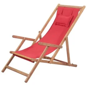 Klappbarer Strandstuhl aus Stoff und roter Holzstruktur von vidaXL, Gartenstühle - Ref: Foro24-43995, Preis: 64,99 €, Rabatt: %