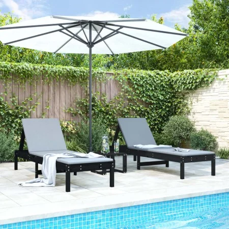 Liegestühle mit Tisch, 2 Stück Massivholz aus schwarzem Kiefernholz. von , Liegen - Ref: Foro24-3157683, Preis: 239,41 €, Rab...