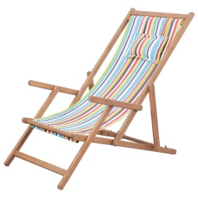 Silla de playa plegable tela y estructura de madera multicolor