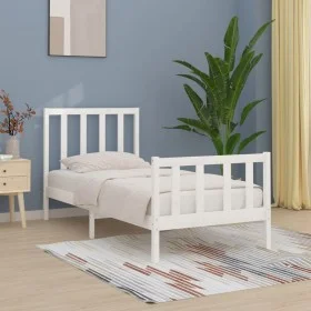 Solid white pine wood bed frame 100x200 cm by , Beds and slatted bases - Ref: Foro24-3106824, Price: 124,53 €, Discount: %