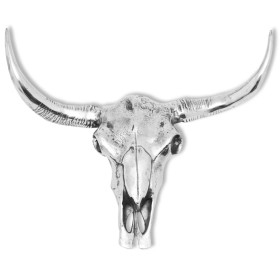 Cráneo de toro decorativo de pared aluminio plateado