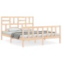 Double bed frame with solid wood headboard by , Beds and slatted bases - Ref: Foro24-3193081, Price: 154,52 €, Discount: %