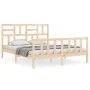 Double bed frame with solid wood headboard by , Beds and slatted bases - Ref: Foro24-3193081, Price: 152,27 €, Discount: %