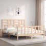 Double bed frame with solid wood headboard by , Beds and slatted bases - Ref: Foro24-3193081, Price: 154,52 €, Discount: %