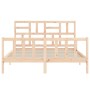 Double bed frame with solid wood headboard by , Beds and slatted bases - Ref: Foro24-3193081, Price: 154,52 €, Discount: %