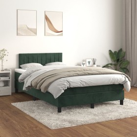Cama box spring con colchón terciopelo verde oscuro 120x200 cm