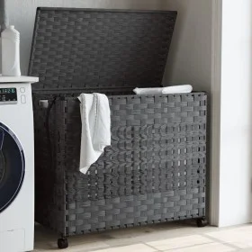 Gray rattan laundry basket with wheels 66x35x60 cm by , Laundry baskets - Ref: Foro24-372046, Price: 74,91 €, Discount: %