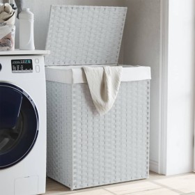 Wäschekorb mit Deckel aus weißem synthetischem Rattan, 46 x 33 x 60 cm von , Wäschekörbe - Ref: Foro24-372033, Preis: 58,87 €...