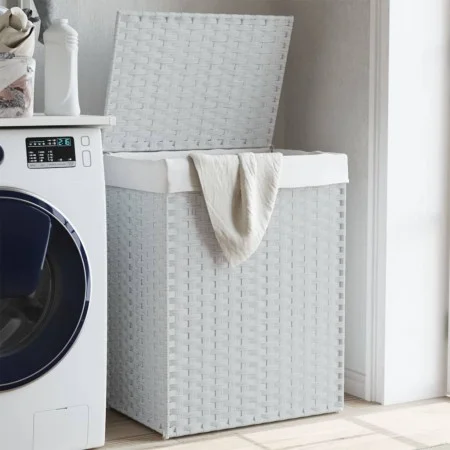 Laundry basket with lid white synthetic rattan 46x33x60 cm by , Laundry baskets - Ref: Foro24-372033, Price: 54,73 €, Discoun...