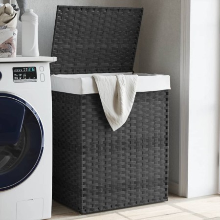 Wäschekorb mit Deckel aus grauem synthetischem Rattan, 46 x 33 x 60 cm von , Wäschekörbe - Ref: Foro24-372031, Preis: 57,03 €...