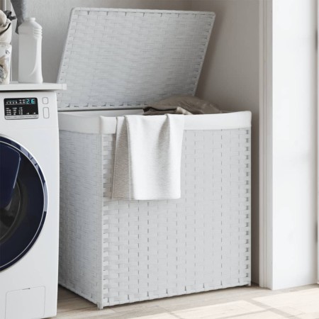 Dirty clothes basket 2 sections white synthetic rattan 53x35x57 cm by , Laundry baskets - Ref: Foro24-372038, Price: 60,78 €,...