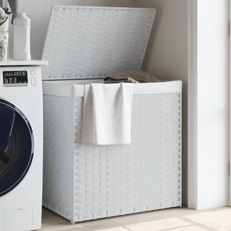 Dirty clothes basket 2 sections white synthetic rattan 53x35x57 cm by , Laundry baskets - Ref: Foro24-372038, Price: 59,85 €,...