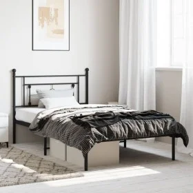 Bed frame with black metal headboard 107x203 cm by , Beds and slatted bases - Ref: Foro24-374335, Price: 73,39 €, Discount: %