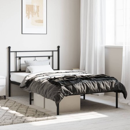 Bed frame with black metal headboard 107x203 cm by , Beds and slatted bases - Ref: Foro24-374335, Price: 74,48 €, Discount: %