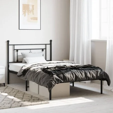 Bettgestell mit schwarzem Metallkopfteil 107x203 cm von , Betten und Lattenroste - Ref: Foro24-374335, Preis: 73,39 €, Rabatt: %