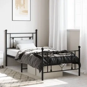 Bed frame with headboard and black metal footboard 90x190 cm by , Beds and slatted bases - Ref: Foro24-374349, Price: 76,42 €...