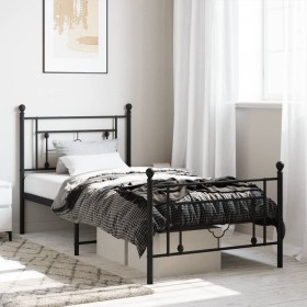 Estructura de cama con cabecero y estribo metal negro 90x190 cm de , Camas y somieres - Ref: Foro24-374349, Precio: 77,59 €, ...